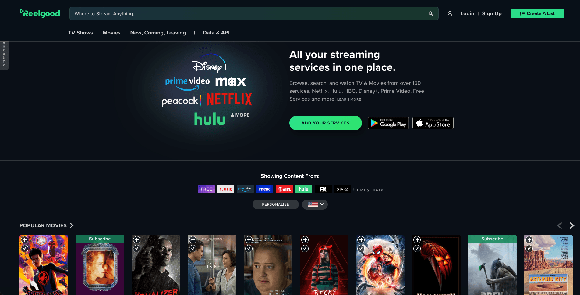 reelgood home page